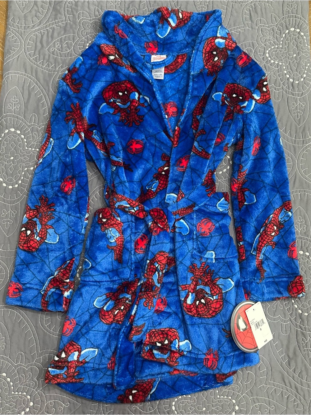 Marvel Spiderman Boys Blue Bath Robe NWT Size 8
